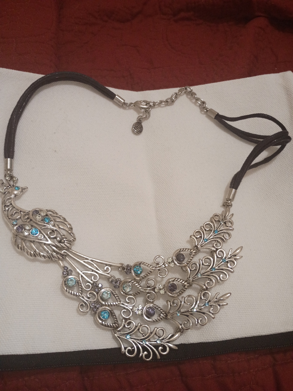 Silver Peacock Statement Necklace with Blue Accents